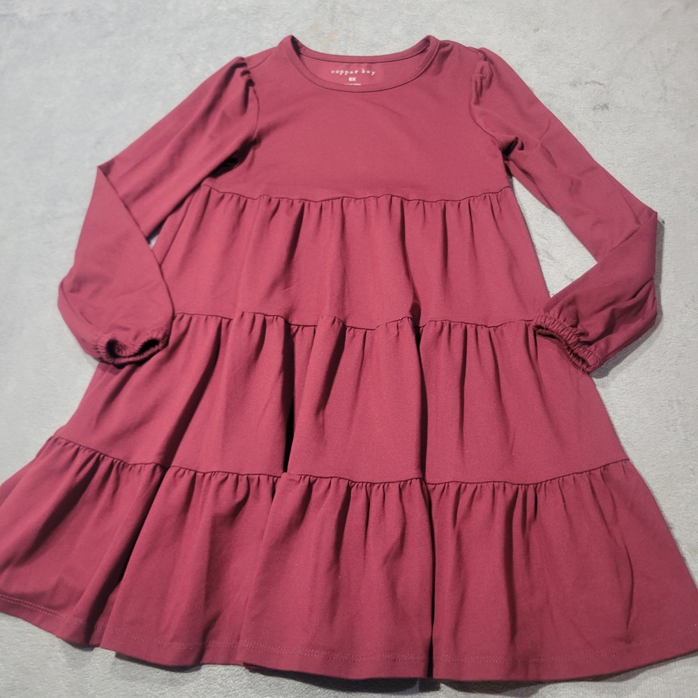 Copper Key Girls Tiered Dress 6X Burgundy Ruffle Long Sleeve Casual Boho